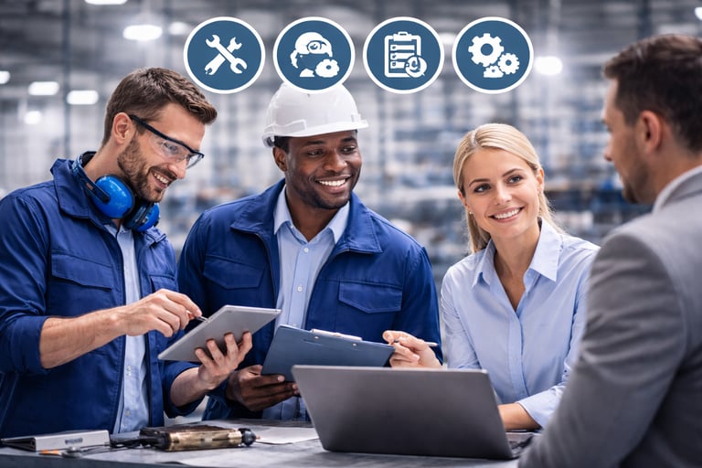 servicos industriais na gestao da qualidade com equipe tecnica analisando processos e atendimento ao