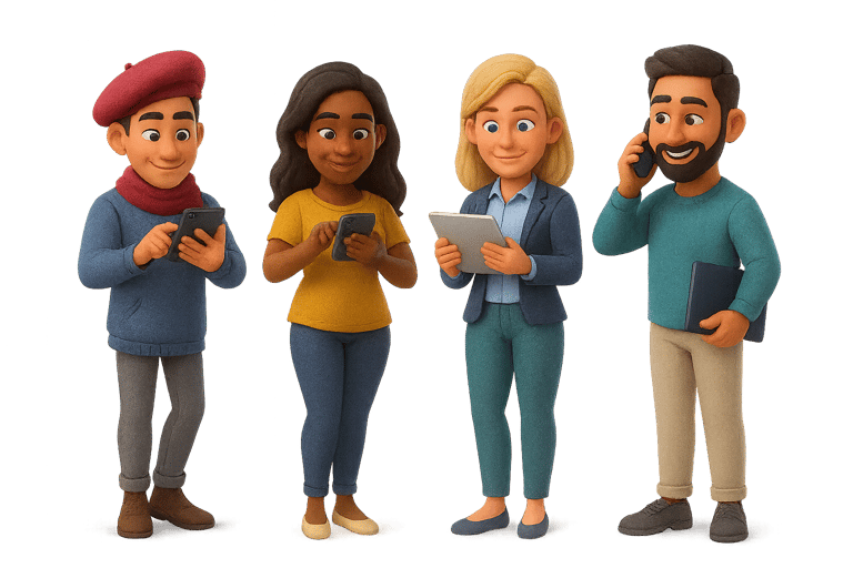 a group of cartoon characters standing next to each other contac us