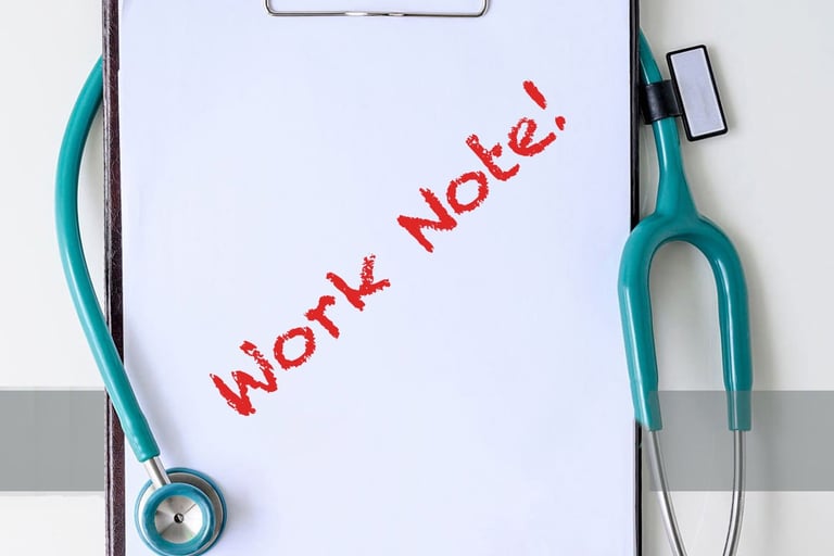 Sick note, Work note, Doctors Note, Sick Work. Flu, COVID, Strep throat.