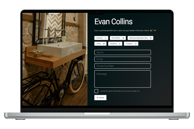 a laptop depicting a personal business website