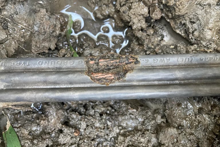 This is damage to the cover of a power line. Found when locating a fault.