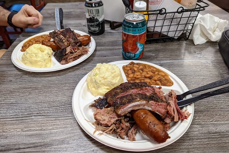 The sampler plate at Big John’s Texas Barbeque in Page, Arizona