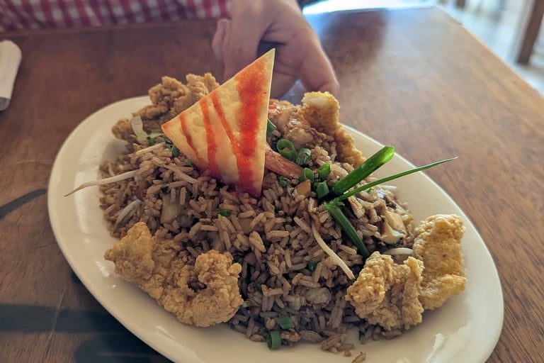 Seafood Chaufa at Sol de Oro in Paracas Nature Reserve