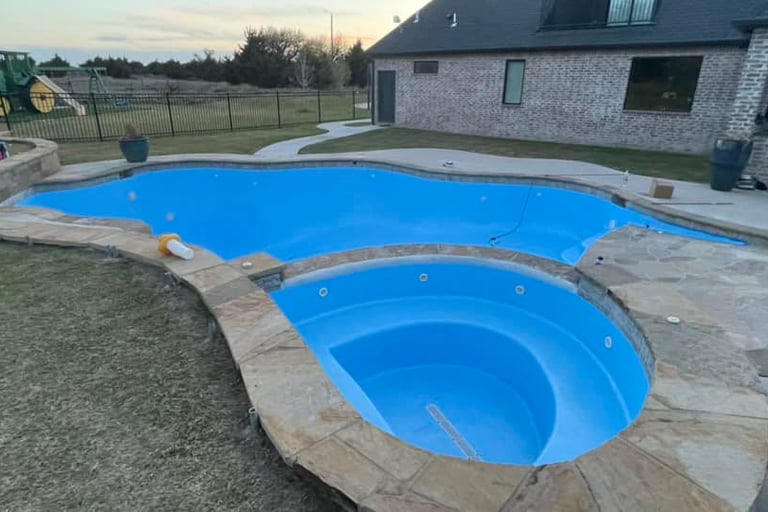 freshly painted pool and hot tub