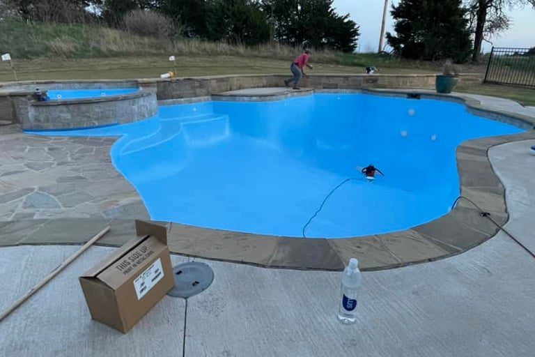 pool and hot tub with fresh coat of paint