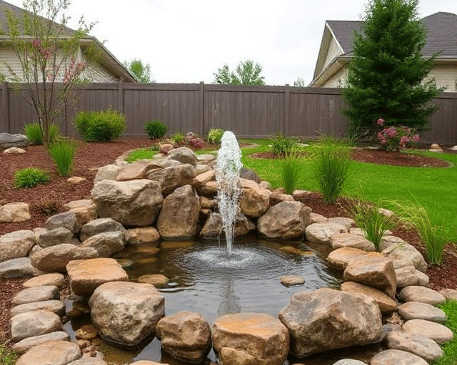 fountain shooting water in backyard