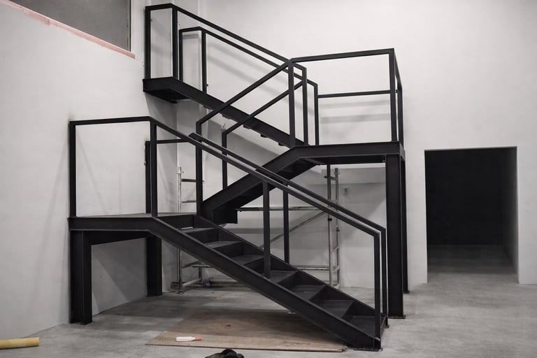 Steel mezzanine and staircase fabrication at World Wide Gold Refinery UAQ Free Zone