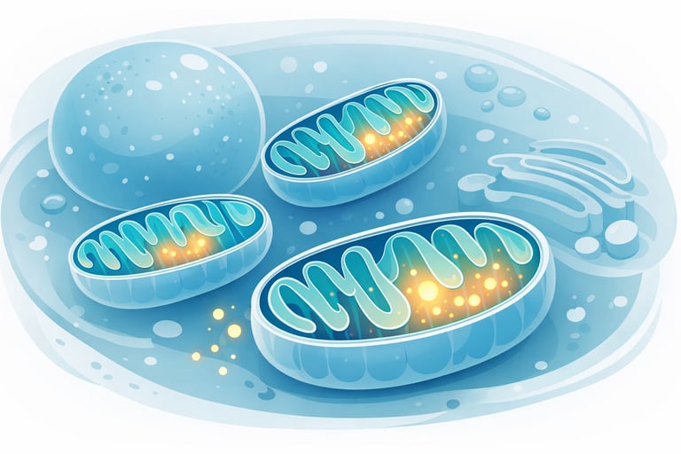 Illustration of mitochondria showing cellular energy production and ageing research
