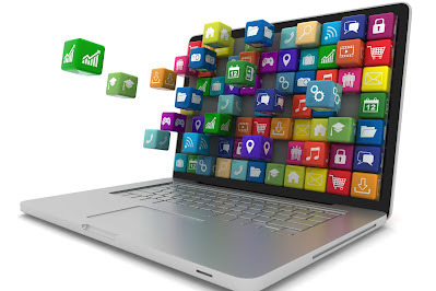 UM LAPTOP MOSTRANDO DIVERSOS ÍCONES DE APLICATIVOS