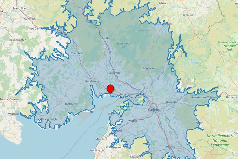 60 minute travel time map