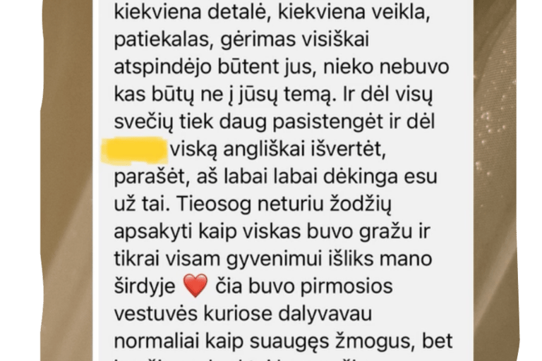 švenčių draugės atsiliepimas apie organizuotą vestuvių šventę