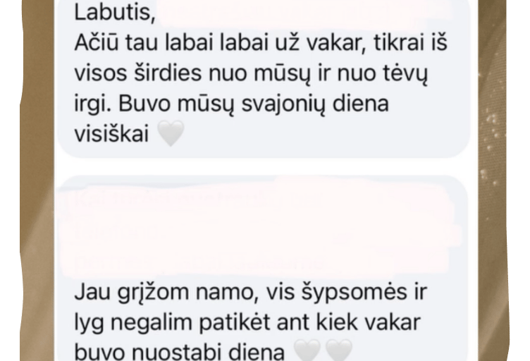 švenčių draugės atsiliepimas apie organizuotą vestuvių šventę