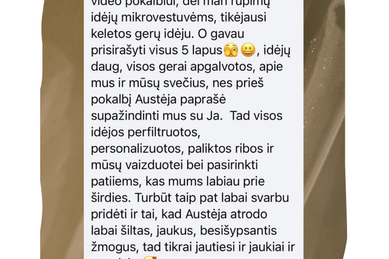 švenčių draugės atsiliepimas apie organizuotą vestuvių šventę