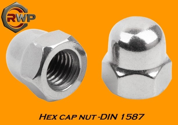 DIN 1587 Dome Cap Nut – Hexagonal nut with a smooth dome-shaped top, used for decorative protection and thread coverage in me