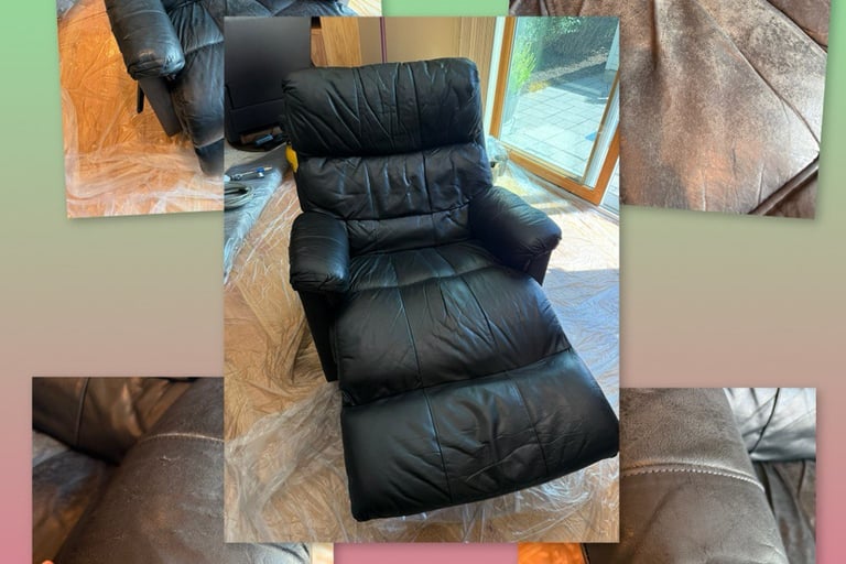 Before and after leather couch recoloring