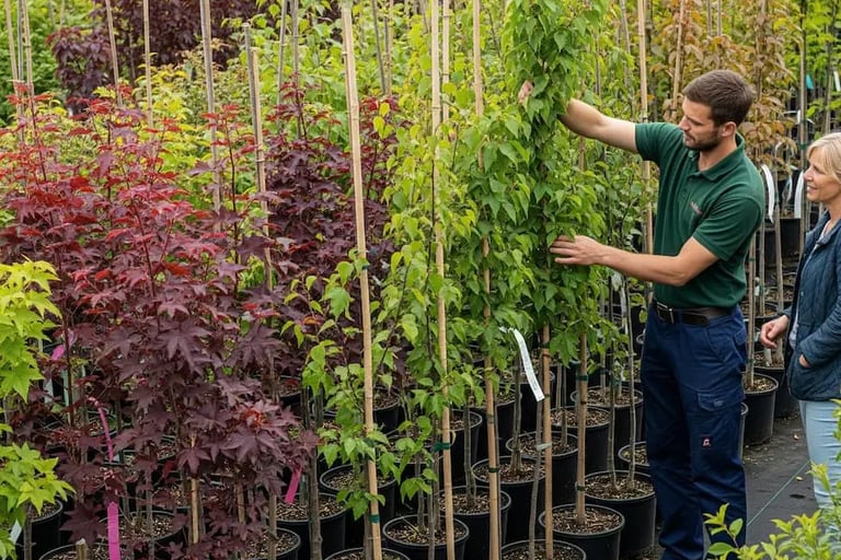 selección de árboles jóvenes en el vivero