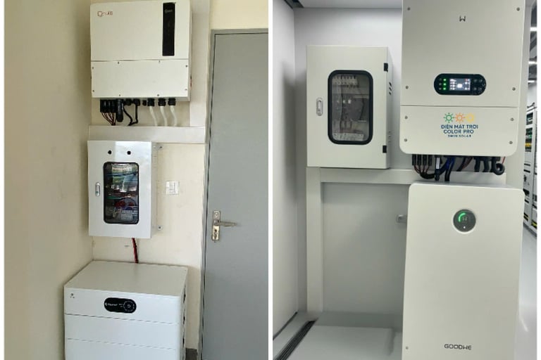 Khu vực để pin lưu và biến tần cần thoáng đãng, không có vật liệu dễ cháy