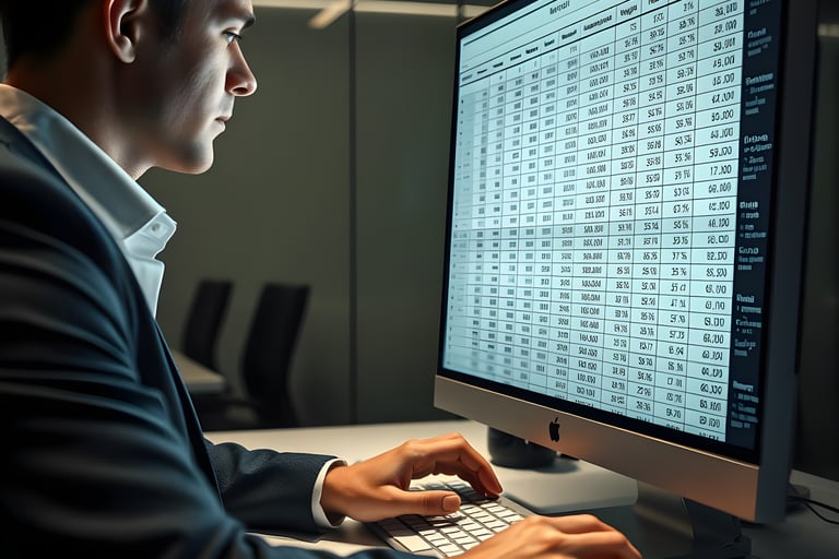 a man in a suit and tie is looking at a chart of graphs