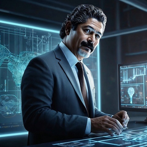 a man in a suit and tie is holding a mouse