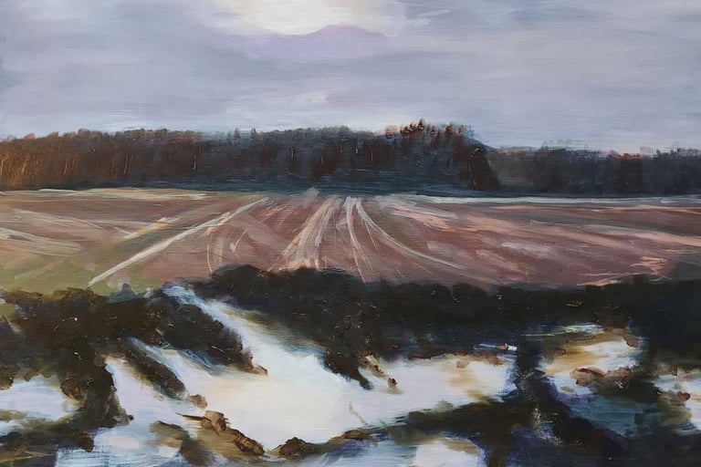Landschap na de winter, acryl op papier