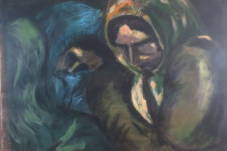 Twee zigeunerinnen, acryl op papier