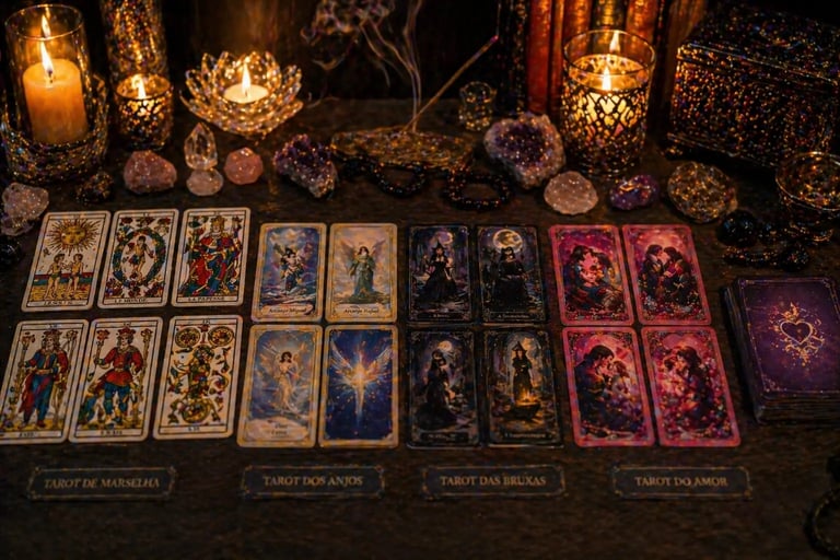 tipos de tarot online com diferentes baralhos em leitura espiritual