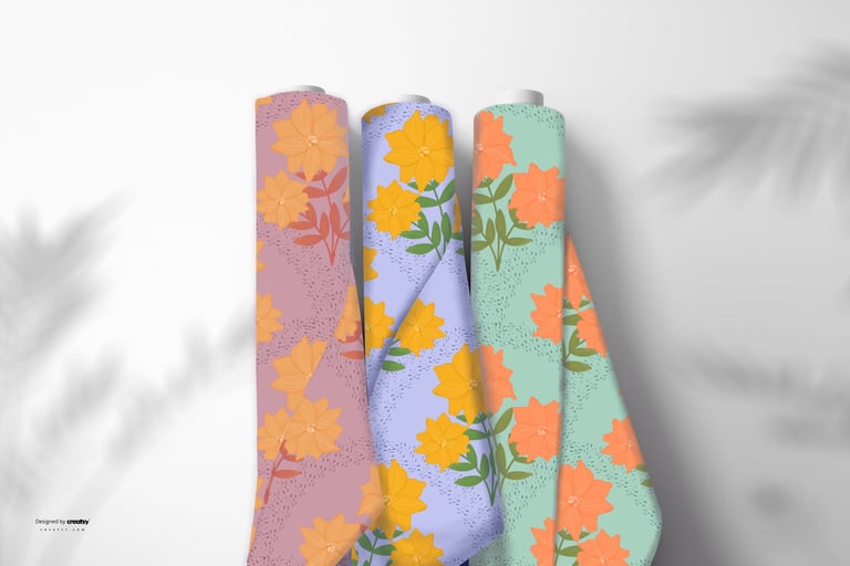 three fabric rolls with flower patterns