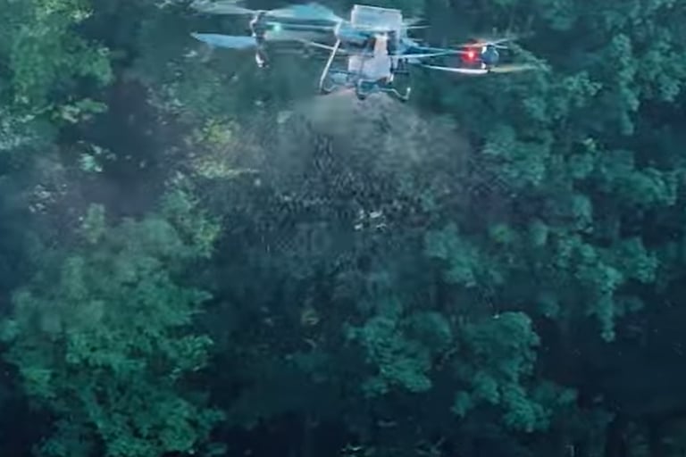 drone spreading fertilizer