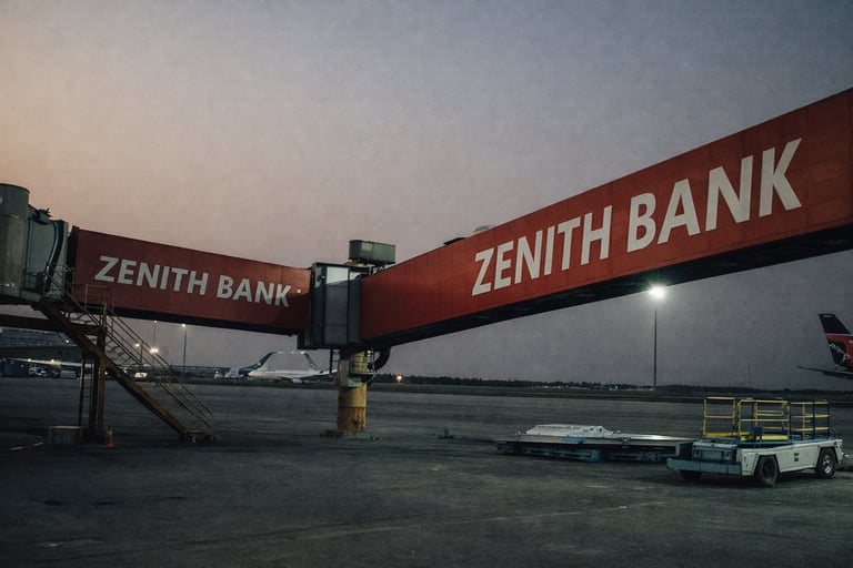 Zenith bank international airport bridge signage installation in Lagos by SignWriters