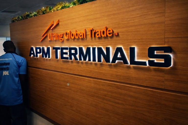 Illuminated APM Terminal signage installation in Lagos by SignWriters