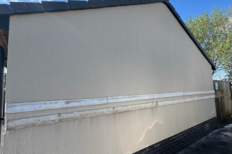 before and after photo of render cleaned by webster exterior in blackpool