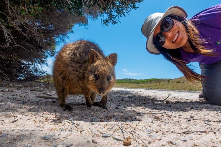 Janet with a Quokka on Rottnest Island