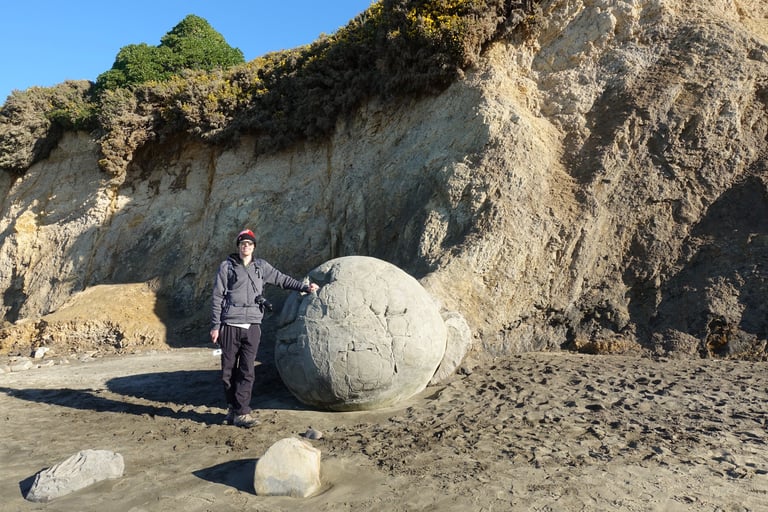 A new Moeraki bolder becoming unearthed
