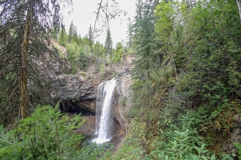 Moul Falls coming into view from the trail