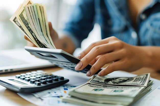 imagem de uma empresária contando dinheiro da suas economias.