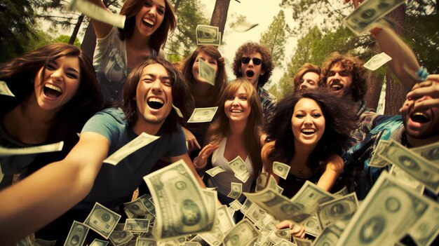 imagem mostrando jovens com dinheiro.