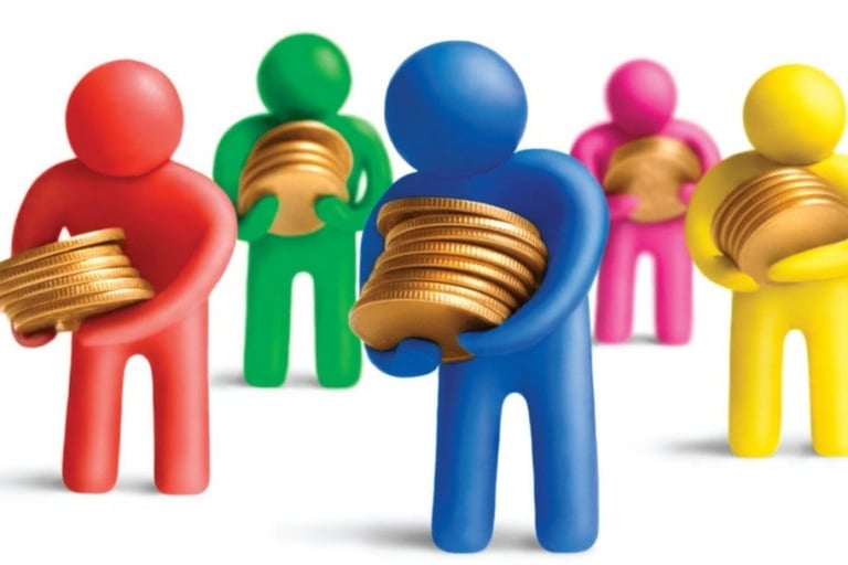 imagem virtual de bonecos segurando moedas.