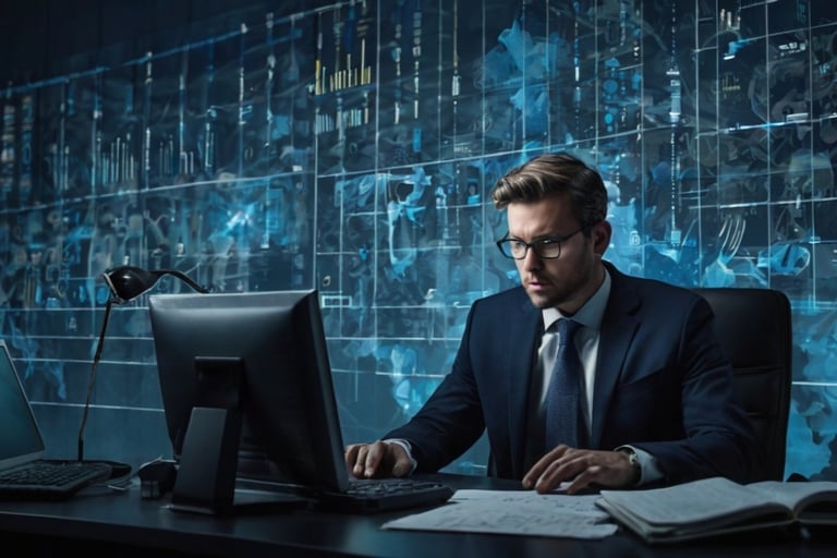 executivo trabalhando em seu computador