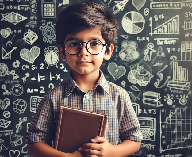 imagem de um garoto novinho usando óculos  segurando um livro