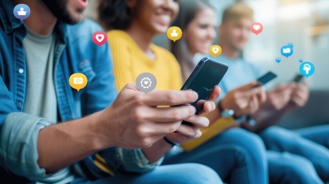imagem de jovens usando o celular nas redes sociais