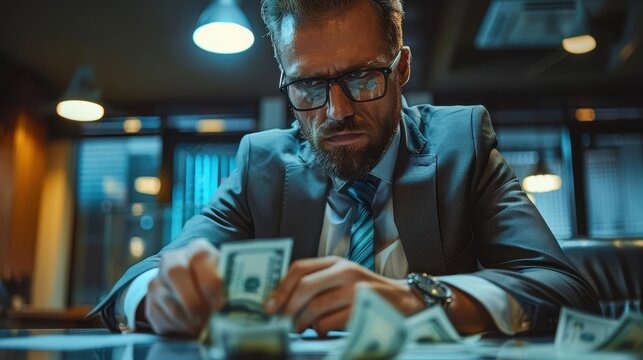 executivo de finanças contando dinheiro.