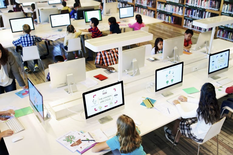 imagem de estudantes usando a internet.