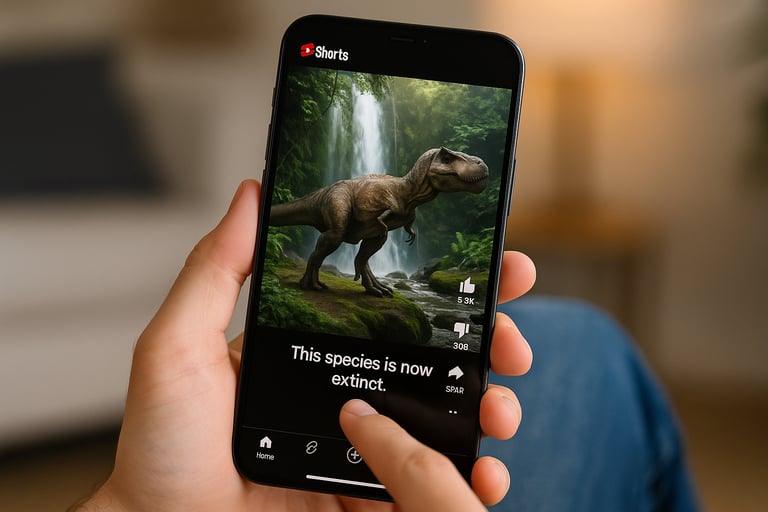 Hand holding phone with YouTube video of animal — symbolizing YouTube automation and faceless content channels for passive in