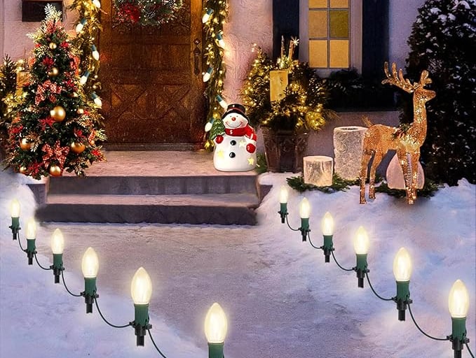 outdoor walkway lit using LED lights