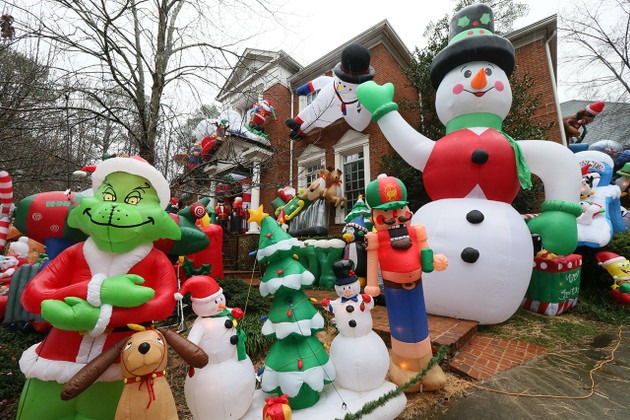 crowded Christmas inflatable decorations