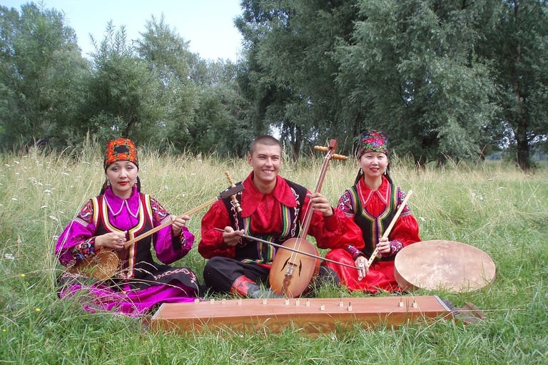 Traditional Khakass musicians with musical instruments