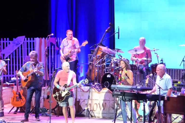 Jimmy Buffett performs with his backup band, the Coral Reefers