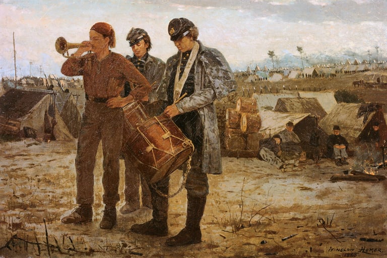 A Drum and Bugle Corp from the Civil War, paintint by Winslow Homer
