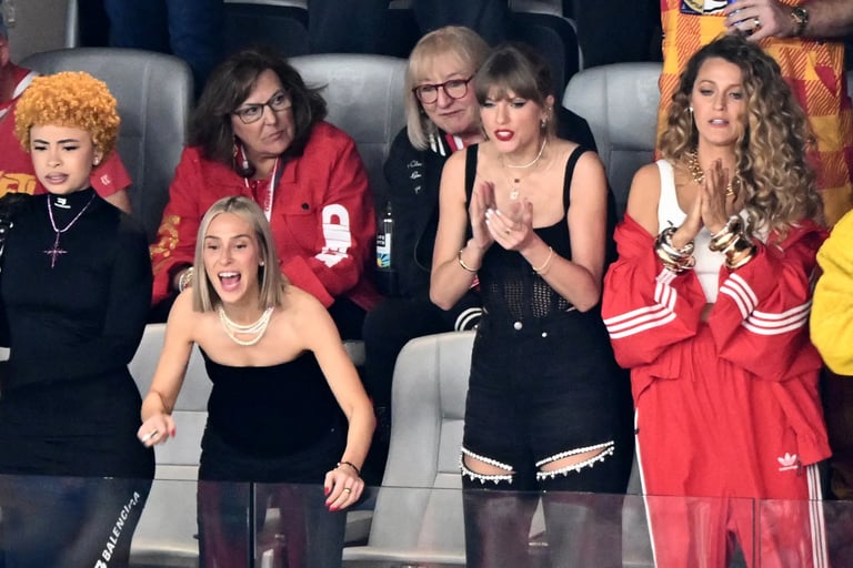 Taylor Swift watching the Super Bowl from her Celebrity Booth.