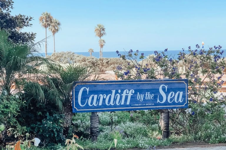 Cardiff By the Sea on a sign overlooking the coast